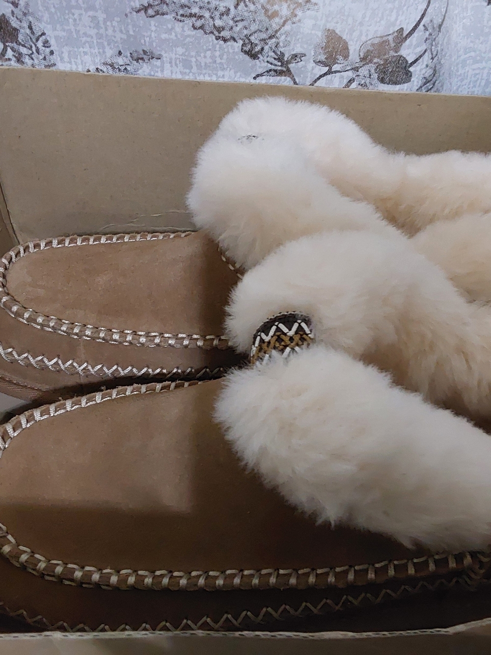 UGG Tan Suede Slipper Boots with Cream Shearling Cuff - Picture 13 of 15
